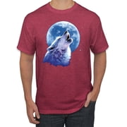 Wolf Howling at the Moon | Mens Animal Lover Graphic T-Shirt, Vintage Heather Red, X-Large