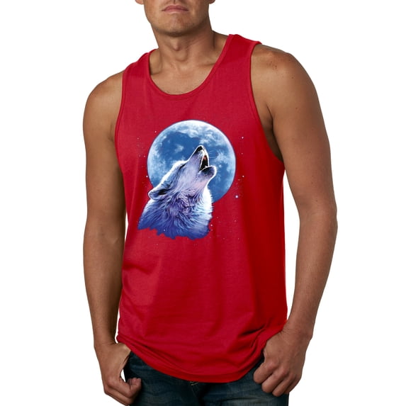 Wolf Howling at the Moon | Mens Animal Lover Graphic Tank Top, Red, Medium