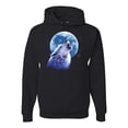 thumbnail image 1 of Wolf Howling at the Moon | Mens Animal Lover Hooded Sweatshirt Graphic Hoodie, Black, Small, 1 of 3