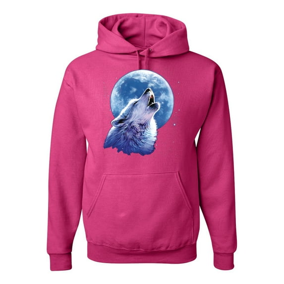 Wolf Howling at the Moon | Mens Animal Lover Hooded Sweatshirt Graphic Hoodie, Fuschia, Small