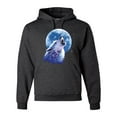 thumbnail image 1 of Wolf Howling at the Moon | Mens Animal Lover Hooded Sweatshirt Graphic Hoodie, Heather Black, Large, 1 of 3