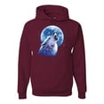 thumbnail image 1 of Wolf Howling at the Moon | Mens Animal Lover Hooded Sweatshirt Graphic Hoodie, Maroon, 2XL, 1 of 3
