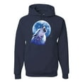thumbnail image 1 of Wolf Howling at the Moon | Mens Animal Lover Hooded Sweatshirt Graphic Hoodie, Navy, Small, 1 of 3