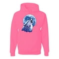thumbnail image 1 of Wolf Howling at the Moon | Mens Animal Lover Hooded Sweatshirt Graphic Hoodie, Neon Pink, 2XL, 1 of 3