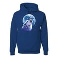 thumbnail image 1 of Wolf Howling at the Moon | Mens Animal Lover Hooded Sweatshirt Graphic Hoodie, Royal, 2XL, 1 of 3