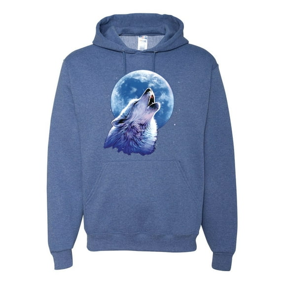 Wolf Howling at the Moon | Mens Animal Lover Hooded Sweatshirt Graphic Hoodie, Vintage Heather Blue, 2XL