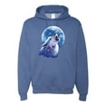 thumbnail image 1 of Wolf Howling at the Moon | Mens Animal Lover Hooded Sweatshirt Graphic Hoodie, Vintage Heather Blue, Large, 1 of 3