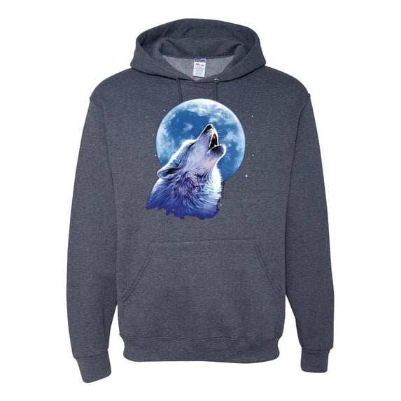 Wolf Howling at the Moon | Mens Animal Lover Hooded Sweatshirt Graphic Hoodie, Vintage Heather Navy, 2XL