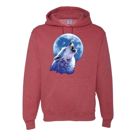 Wolf Howling at the Moon | Mens Animal Lover Hooded Sweatshirt Graphic Hoodie, Vintage Heather Red, 2XL