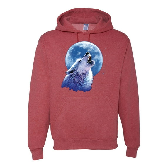 Wolf Howling at the Moon | Mens Animal Lover Hooded Sweatshirt Graphic Hoodie, Vintage Heather Red, X-Large
