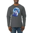 thumbnail image 1 of Wolf Howling at the Moon | Mens Animal Lover Long Sleeve T-Shirt, Charcoal, Small, 1 of 3
