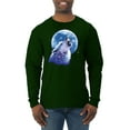 thumbnail image 1 of Wolf Howling at the Moon | Mens Animal Lover Long Sleeve T-Shirt, Forest Green, X-Large, 1 of 3