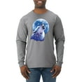 thumbnail image 1 of Wolf Howling at the Moon | Mens Animal Lover Long Sleeve T-Shirt, Heather Grey, X-Large, 1 of 3