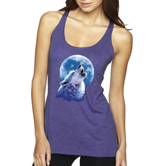 Wolf Howling at the Moon | Womens Animal Lover Premium Tri-Blend Racerback Tank Top, Purple Rush, Small