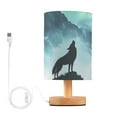 thumbnail image 1 of Wolf Howling on Mountain Top Aurora Trees Table Lamp with USB Port LED Warm Light Lamp Night Light Home Decor, 1 of 7