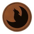 thumbnail image 1 of Wolf Howling with Moon 2.5" Faux Leather Round Engraved Iron-On Patch - Brown, 1 of 6