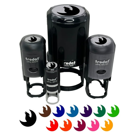 Wolf Howling with Moon Self-Inking Rubber Stamp Ink Stamper - Black Ink - Mini 1/2 Inch