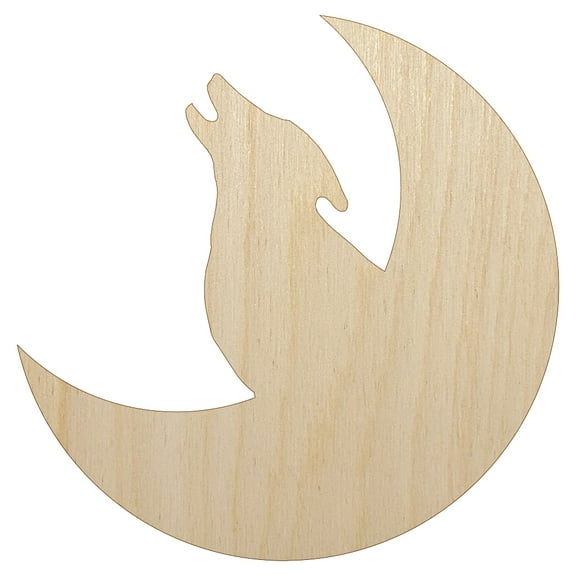 Wolf Howling with Moon Wood Shape Unfinished Piece Cutout Craft DIY Projects - 4.70 Inch Size - 1/4 Inch Thick