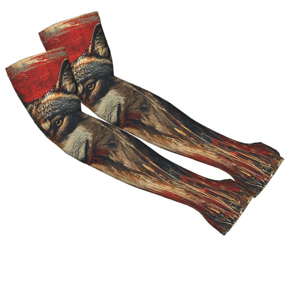Wolf Hunting Retro USA Flag 2-Pack Adult Cooling Arm Sleeves, Seamless UV Sun Protection Breathable Ice-Silk Compression Arm Sleeve