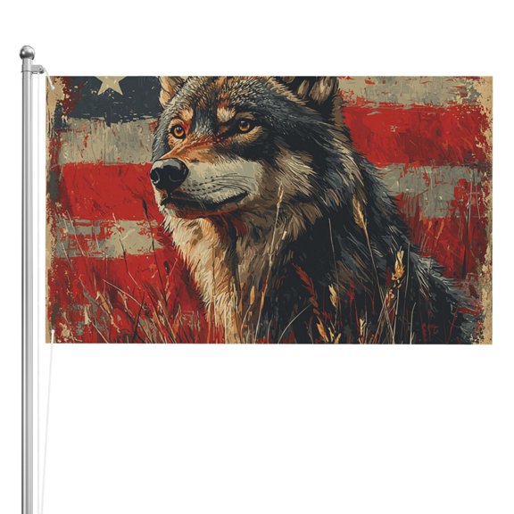 Wolf Hunting Retro USA Flag Double Sided Flag 3x5FT Reversible Garden Flag Outdoor Decor for House, Porch, Lawn, Yard, Indoor Wall, Party Decoration