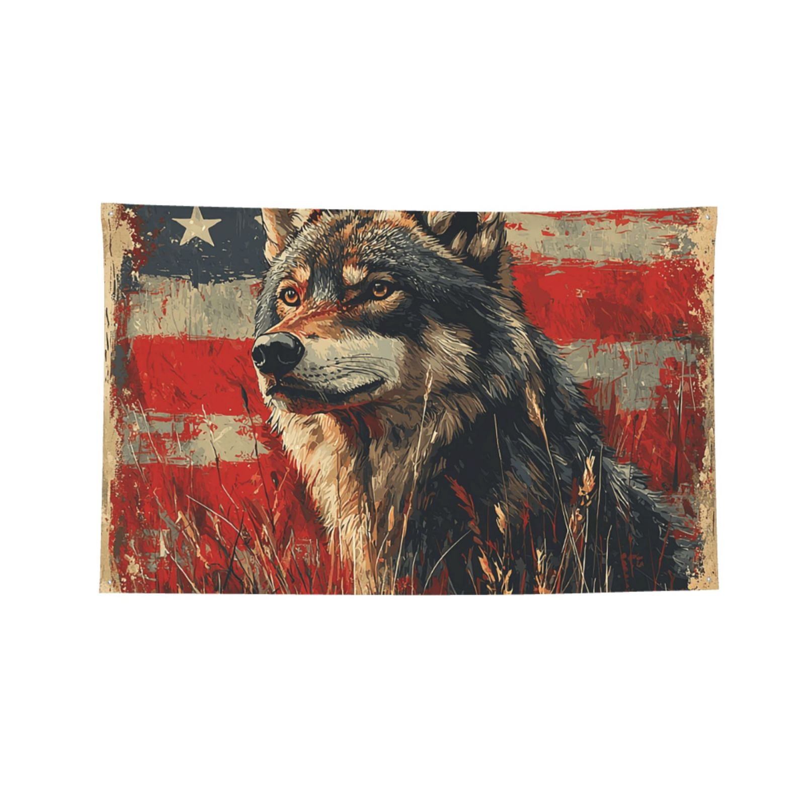 Wolf Hunting Retro USA Flag Four Hole Decorated Banner Flag for Garden Yard Home Decoration Indoor Outdoor 4x6 Ft