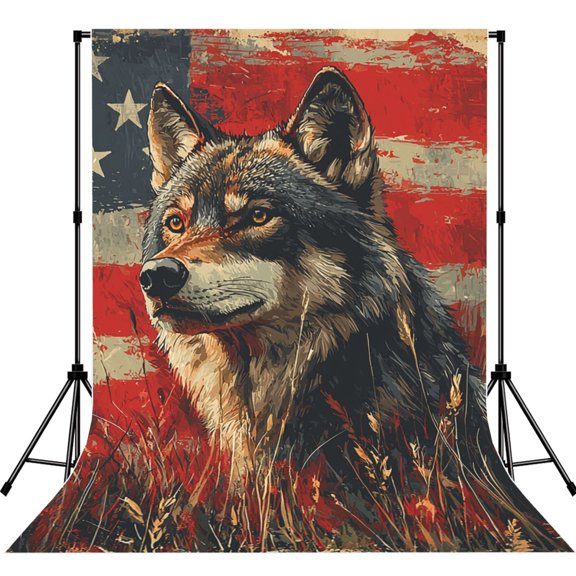 Wolf Hunting Retro USA Flag Photography Backdrop 5x7Ft Background for Photo Studio Video Recording Birthday Party Wedding Home Decor