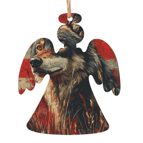 Wolf Hunting Retro USA Flag Wooden Christmas Ornament Angel Shape,Xmas Tree Hanging Decoration 6 PCS
