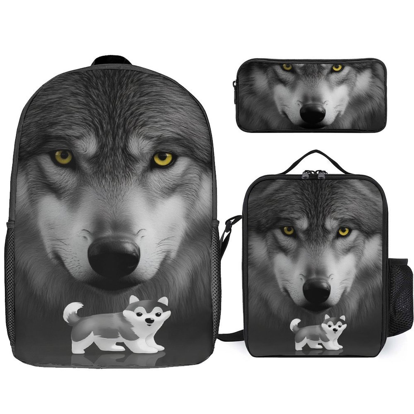 Wolf & Husky Puppy Art Print-1 3D Printed 3pcs/Set Bags Laptop Daypack ...