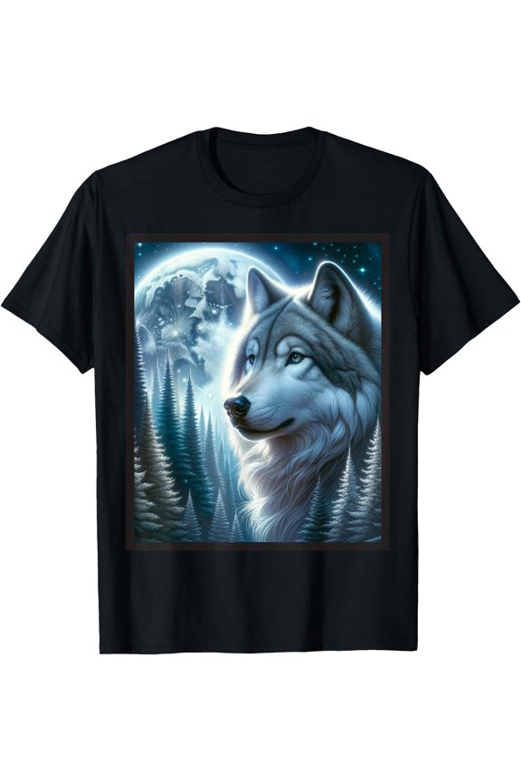 Wolf Icy Moon Galaxy Hunting Ground Grey Wolves Forest T-Shirt, Unisex T-Shirt