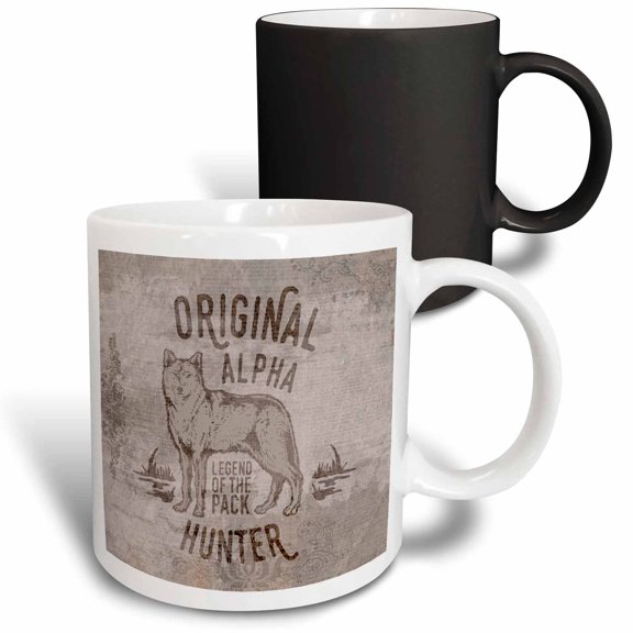 3drose, Wolf Illustration with Alpha Hunter Text, 11oz Magic Transforming Mug