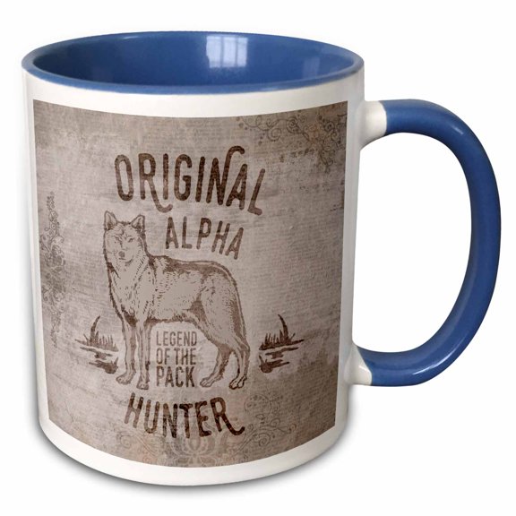 3drose, Wolf Illustration with Alpha Hunter Text, 11oz Two-tone Blue Mug