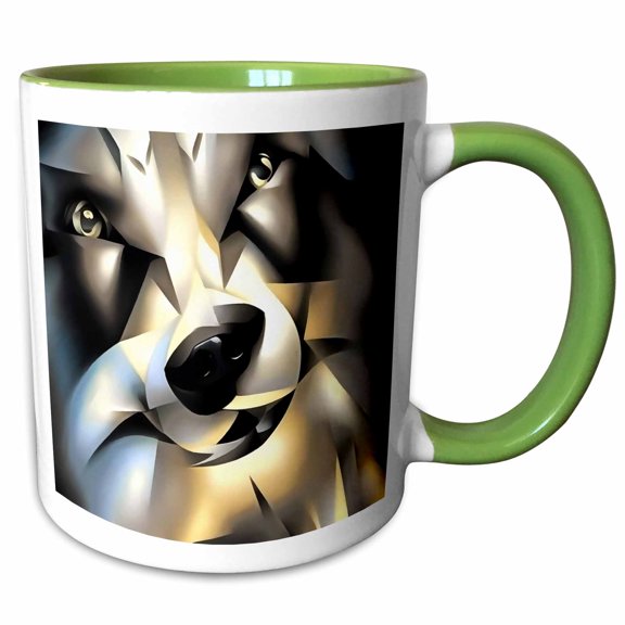 3drose, Wolf in Geometric Art Style, 11oz Two-tone Green Mug