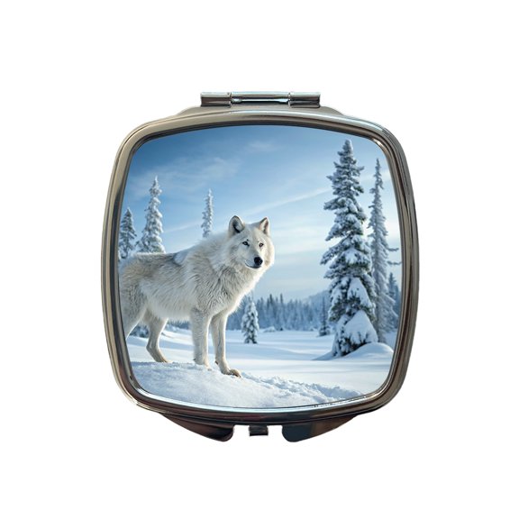 Wolf In Snow Scene Beautiful Travel Makeup Handbag Purse Small Pocket Compact Mirror
