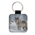 thumbnail image 1 of Wolf In Snow Scene Stunning Faux Leather Square Keychain, 1 of 7
