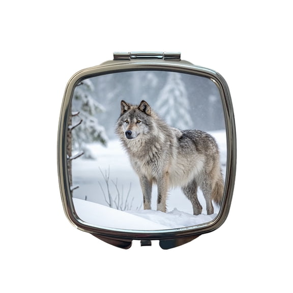 Wolf In Snow Scene Stunning Travel Makeup Handbag Purse Small Pocket Compact Mirror