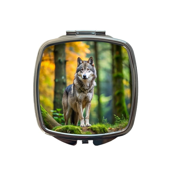 Wolf In The Forest Travel Makeup Handbag Purse Small Pocket Compact Mirror
