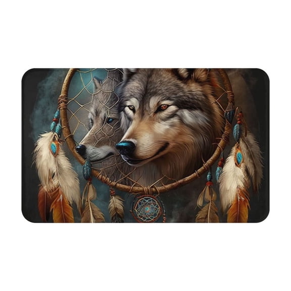 Wolf Indian Dream Feather Front Door Mat Doormat Non Slip Bath Mats 20x31.5 Inch Bathroom Rug Entryway Carpet