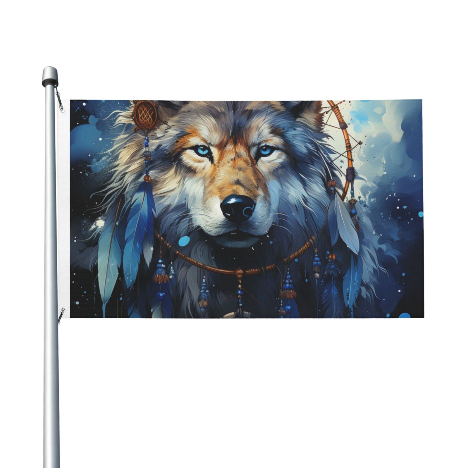 Wolf Ranch Flag Wolf Indian Dream Starry Flag 3X5 Ft Garden Yard House Flags Banner ...