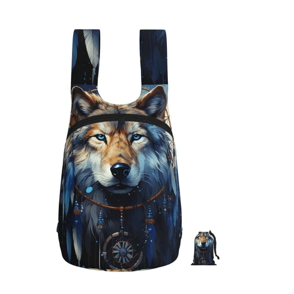 Wolf Indian Dream Starry Foldable Storage Backpack Lightweight Packable Travel Daypack for Shopping Commuting Hiking