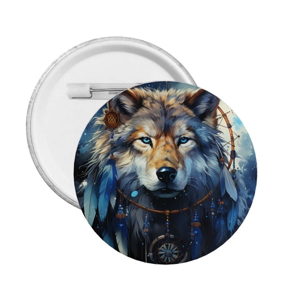Wolf Indian Dream Starry Round Button Pin Badge 5PCS Pinback Buttons Lapel Pin for Jacket, Backpack, Hat, Party Favor, Gift