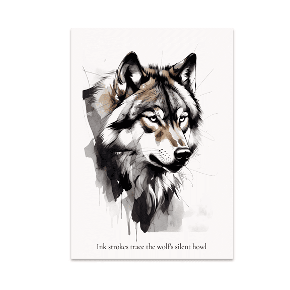 Wolf Ink Sketch Art - Wildlife Enthusiast - 13x19 Poster Print