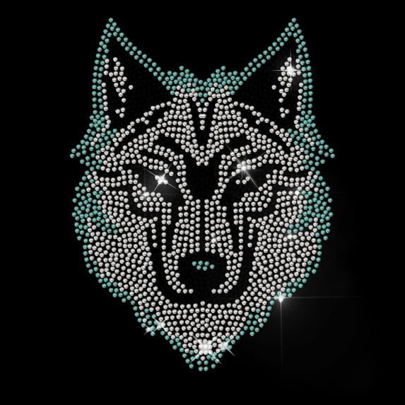 Wolf Iron on Rhinestone Heat Transfer Wolf Head Hot Transfers Patches Animal Bling Iron on Rhinestone Crystal T Shirt Transfer 5.7×7.6inch Clothing Repair Applique for Coat Bag Jeans