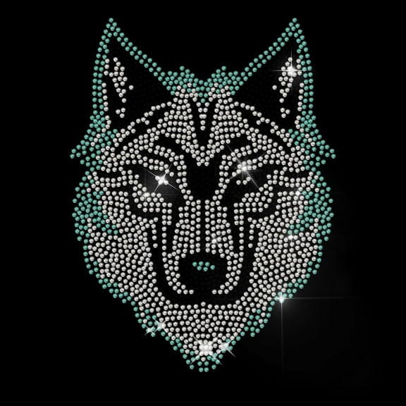 Wolf Iron on Rhinestone Heat Transfer Wolf Head Hot Transfers Patches Animal Bling Iron on Rhinestone Crystal T Shirt Transfer 5.7×7.6inch Clothing Repair Applique for Coat Bag Jeans
