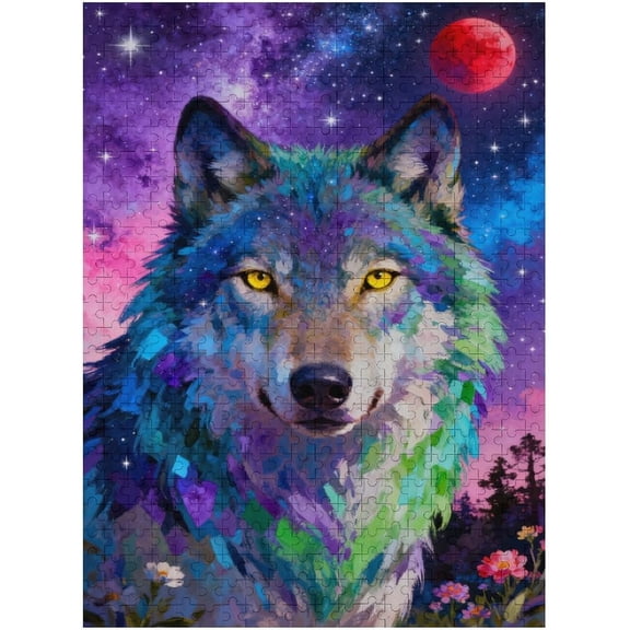 Wolf Jigsaw Puzzle 500 Pieces Puzzles for Adults,Colorful Forest Wolf with Night Sky Star Puzzles for Challenging Family Activity Games DIY Puzzle for Home Wall Decor -20.5x15 Inches
