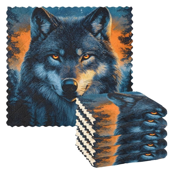 Wolf Kitchen Cloth Dish Towels for Drying Washing Absorbent Dish Rags Reusable soft kitchen dishcloth set 6 Pack