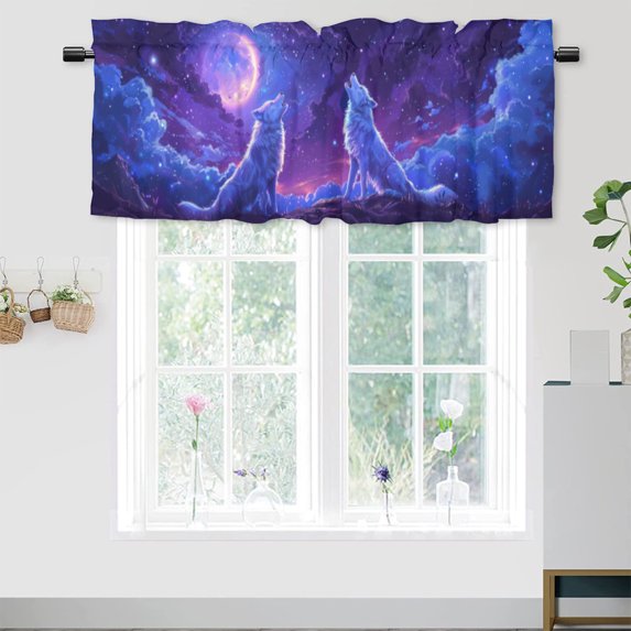 Wolf Kitchen Curtain Valances Forest Wild Animals Fantasy Starry Night View Rod Pocket Valances for Bedroom Living Room Dining Room 54 by 18 in, 1 Panel