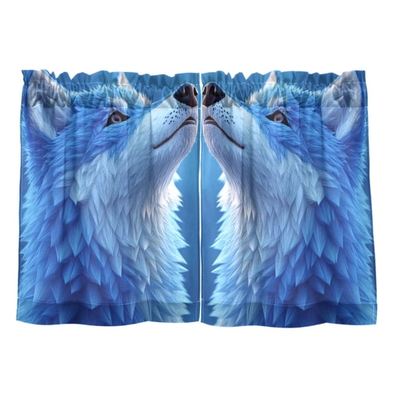 Wolf Kitchen Curtains Tier Set 27x24 Inch 2 Panels Semi Sheer Light Filtering Privacy UV Protection