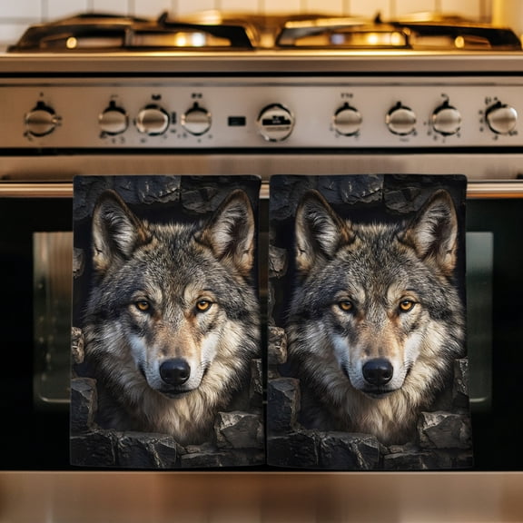 Wolf Kitchen Towels Set of 1, Mysterious Black Dark Stones Gray Brown Absorbent Dish Towels for Kitchen, Microfiber Hand Towel, Quick Drying Tea Towel for Cleaning Decorative Dishcloths
