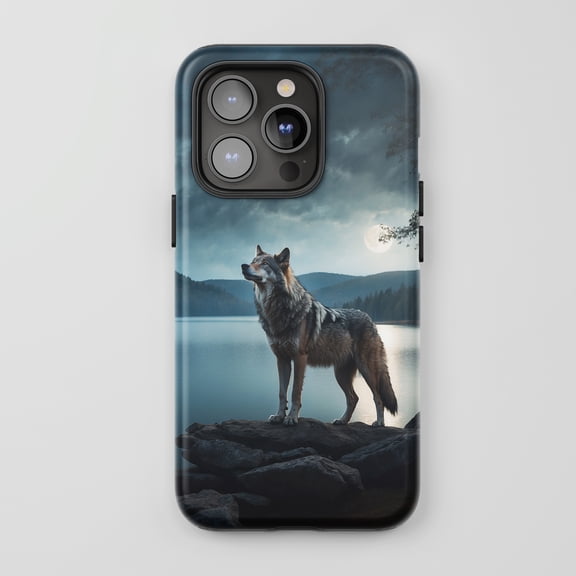 Wolf Landscape for All iPhone Series Tough Phone Case Nature Moonlit