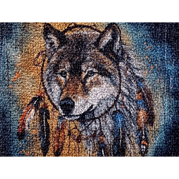 Wolf Latch Hook Kits Rug DIY Cushion Tapestry Making Crochet Hook Mat Making Kits Color Preprinted Pattern Canvas DIY Carpet Needlework Crochet Kits 52x38cm (series-188)